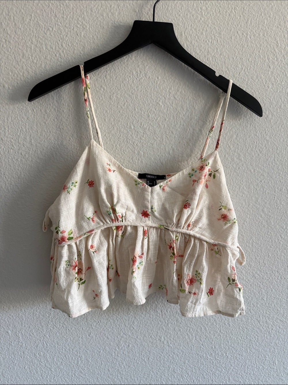 Forever 21 Cream Pink Floral Peplum Cami Tie Sides | Size M